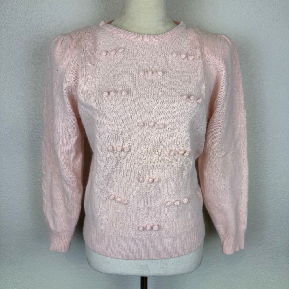 VTG 90's Marnie West Pink Angora Rabbit Hair Lambswool Blend Knit Puff Sweater